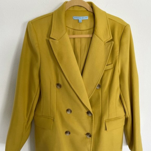 Antonio Melani Mustard Yellow Long Double Breasted Fall Coat Size 6 - Picture 3 of 7